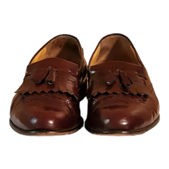 Men Vintage Leather Burgundy Slip On Tassel Shoes by Perry Ellis Size 11W - Picture 4 of 10